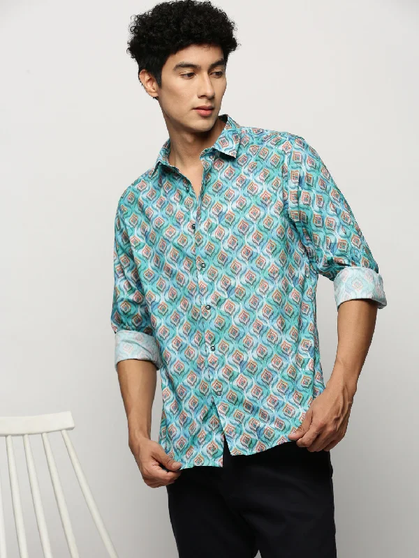 Men's Slim - Fit Printed Floral Casual Shirts in Pastel Colors for a Spring - Inspired VibeMen Blue Printed Shirt Men's Slim - Fit Printed Floral Casual Shirts in Pastel Colors for a Spring - Inspired VibeMen Blue Printed Shirt