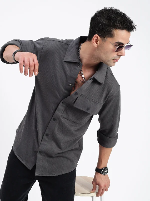 Men's Linen Blend Casual Shirts with Roll - Up Sleeves for a Summer Beach LookMen Solid Grey Slim Fit Shirt Men's Linen Blend Casual Shirts with Roll - Up Sleeves for a Summer Beach LookMen Solid Grey Slim Fit Shirt