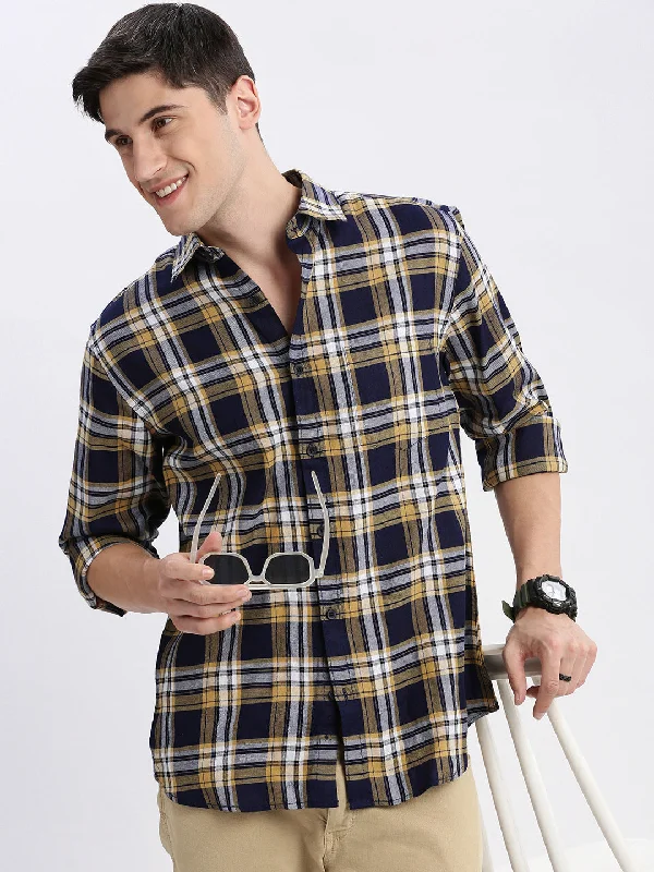 Men's Long - Line Oversized Casual Shirts in Dark Gray for a Relaxed and Modern LookMen Spread Collar Tartan Checks Navy Blue Shirt Men's Long - Line Oversized Casual Shirts in Dark Gray for a Relaxed and Modern LookMen Spread Collar Tartan Checks Navy Blue Shirt