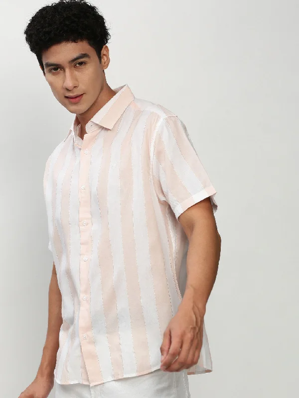 Men's Embroidered Detail Casual Shirts in Beige for a Touch of EleganceMen White Striped Casual Casual Shirts Men's Embroidered Detail Casual Shirts in Beige for a Touch of EleganceMen White Striped Casual Casual Shirts