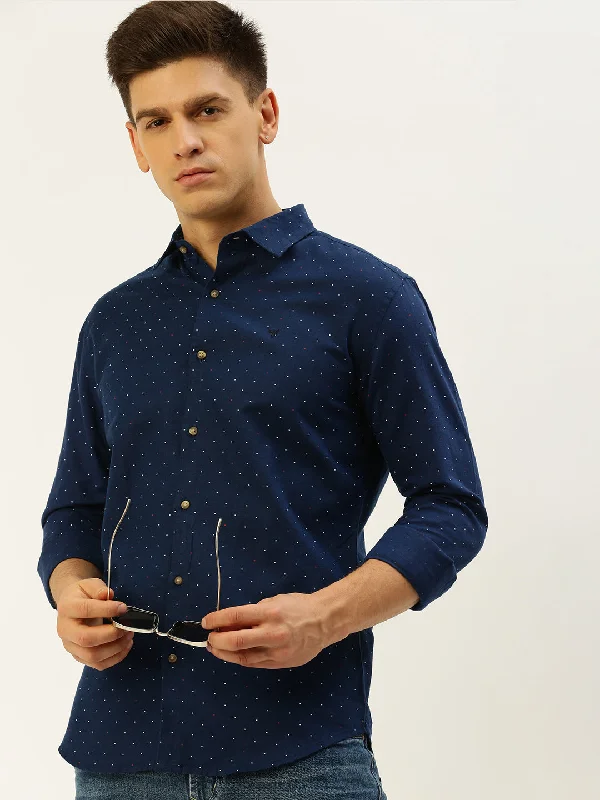 Men's Slim - Fit Printed Floral Casual Shirts in Pastel Colors for a Spring - Inspired VibeMen Navy Printed Casual Shirt Men's Slim - Fit Printed Floral Casual Shirts in Pastel Colors for a Spring - Inspired VibeMen Navy Printed Casual Shirt