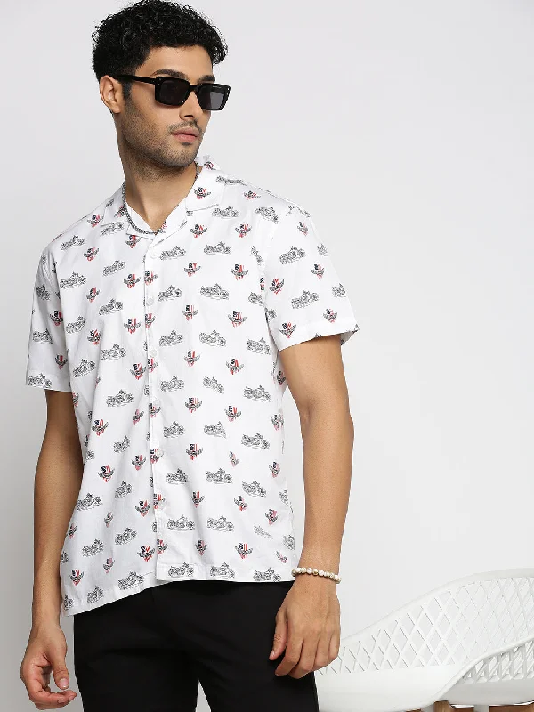 Men's Slim - Fit Printed Floral Casual Shirts in Pastel Colors for a Spring - Inspired VibeMen White Cuban Collar Graphic Shirt Men's Slim - Fit Printed Floral Casual Shirts in Pastel Colors for a Spring - Inspired VibeMen White Cuban Collar Graphic Shirt