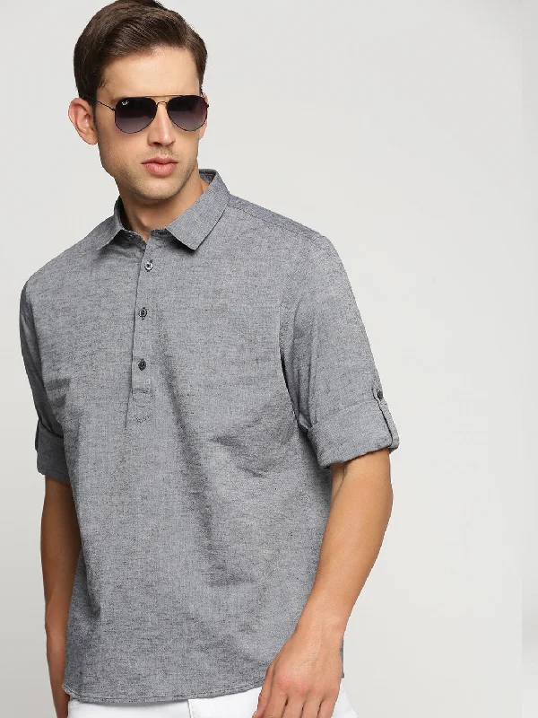 Men's Sustainable Recycled Material Casual Shirts for Eco - Conscious ConsumersMen Grey Solid Shirt Collar Casual Short Shirt Men's Sustainable Recycled Material Casual Shirts for Eco - Conscious ConsumersMen Grey Solid Shirt Collar Casual Short Shirt