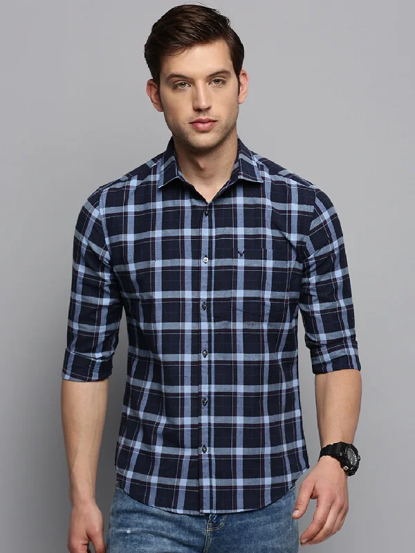 Men's Moisture - Wicking Performance Fabric Casual Shirts for Outdoor ActivitiesMen Navy Checked Casual Shirt Men's Moisture - Wicking Performance Fabric Casual Shirts for Outdoor ActivitiesMen Navy Checked Casual Shirt