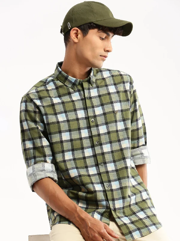 Men's Slim - Fit Printed Floral Casual Shirts in Pastel Colors for a Spring - Inspired VibeMen Green Spread Collar Tartan Checks Shirt Men's Slim - Fit Printed Floral Casual Shirts in Pastel Colors for a Spring - Inspired VibeMen Green Spread Collar Tartan Checks Shirt