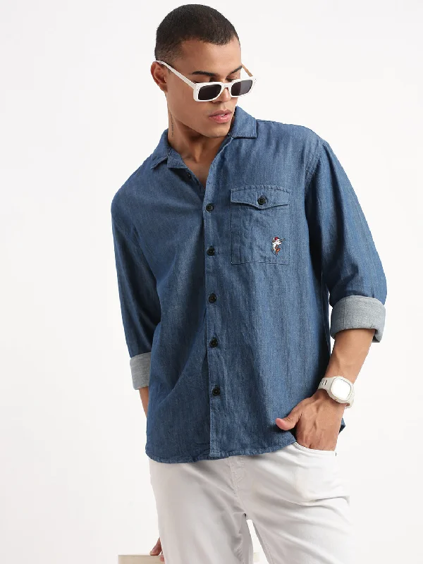 Men's Slim - Fit Printed Floral Casual Shirts in Pastel Colors for a Spring - Inspired VibeMen Cuban Collar Solid Navy Blue Oversized Shacket Men's Slim - Fit Printed Floral Casual Shirts in Pastel Colors for a Spring - Inspired VibeMen Cuban Collar Solid Navy Blue Oversized Shacket