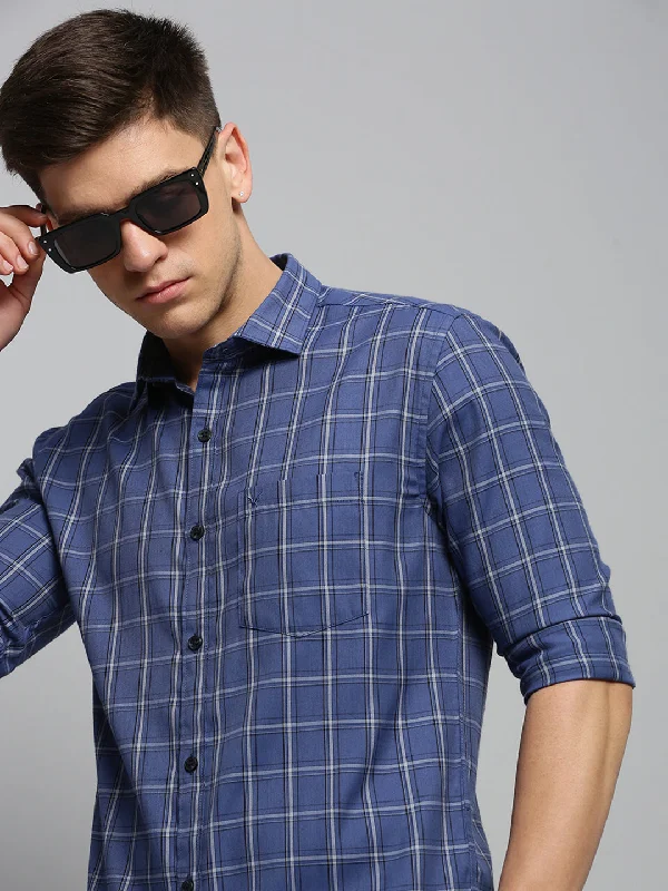 Men's Sustainable Recycled Material Casual Shirts for Eco - Conscious ConsumersMen Blue Checked Casual Shirt Men's Sustainable Recycled Material Casual Shirts for Eco - Conscious ConsumersMen Blue Checked Casual Shirt