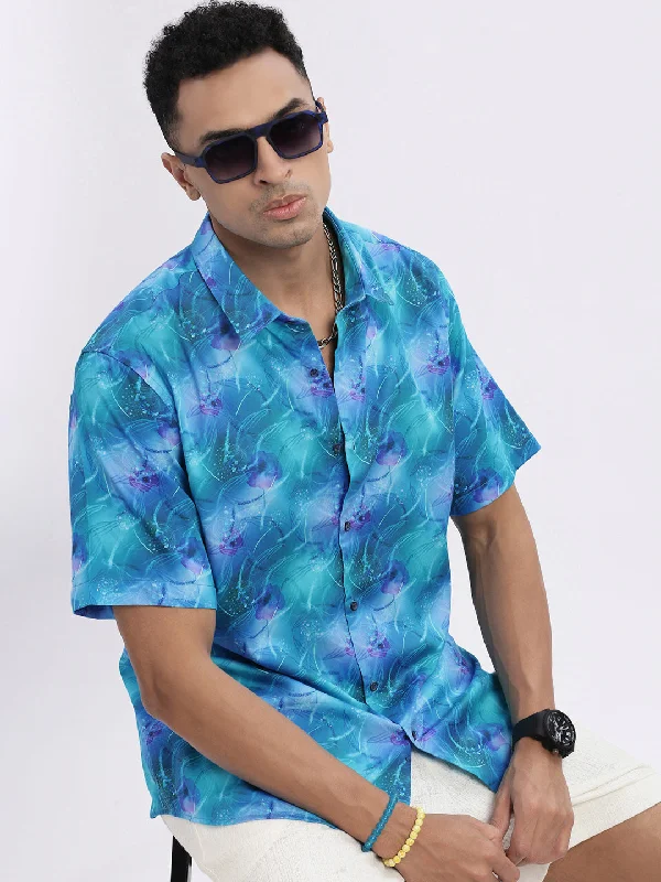 Men's Sustainable Recycled Material Casual Shirts for Eco - Conscious ConsumersMen Blue Abstract Slim Fit Shirt Men's Sustainable Recycled Material Casual Shirts for Eco - Conscious ConsumersMen Blue Abstract Slim Fit Shirt