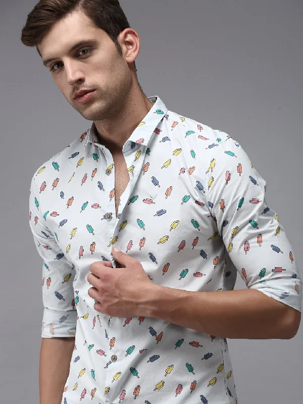 Men's Button - Down Oxford Casual Shirts in Crisp White for a Classic and Versatile StyleMen Blue Printed Casual Shirt Men's Button - Down Oxford Casual Shirts in Crisp White for a Classic and Versatile StyleMen Blue Printed Casual Shirt
