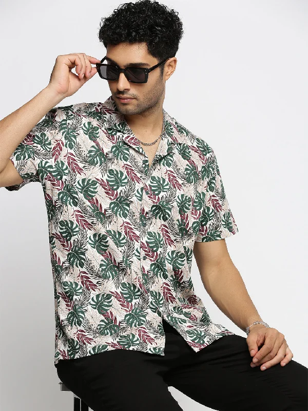 Men's Thermal - Lined Casual Shirts in Black for Added Warmth in Cold WeatherMen Green Cuban Collar Floral Shirt Men's Thermal - Lined Casual Shirts in Black for Added Warmth in Cold WeatherMen Green Cuban Collar Floral Shirt