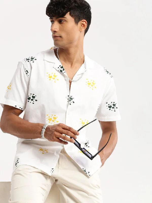 Plus Size Men's Striped Chambray Casual Shirts with a Spread Collar for a Preppy AppearanceMen White Cuban Collar Graphic Shirt Plus Size Men's Striped Chambray Casual Shirts with a Spread Collar for a Preppy AppearanceMen White Cuban Collar Graphic Shirt