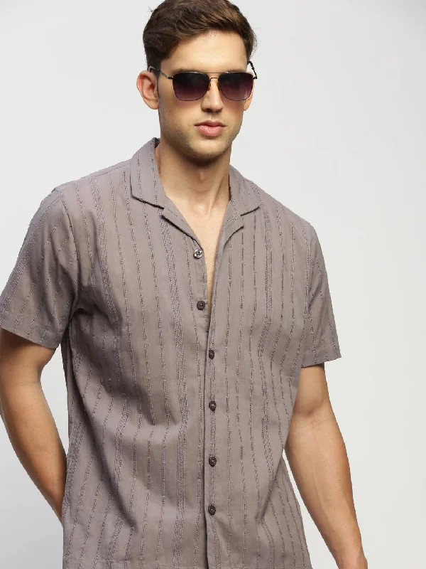 Men's Graphic - Printed Casual Shirts with Pop - Culture References for a Fun and Stylish LookMen Grey Striped Shirt Men's Graphic - Printed Casual Shirts with Pop - Culture References for a Fun and Stylish LookMen Grey Striped Shirt