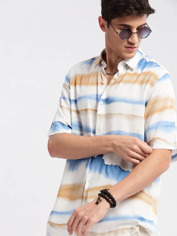 Men's Slim - Fit Printed Floral Casual Shirts in Pastel Colors for a Spring - Inspired VibeMen Spread Collar Abstract Off White Casual Shirt Men's Slim - Fit Printed Floral Casual Shirts in Pastel Colors for a Spring - Inspired VibeMen Spread Collar Abstract Off White Casual Shirt