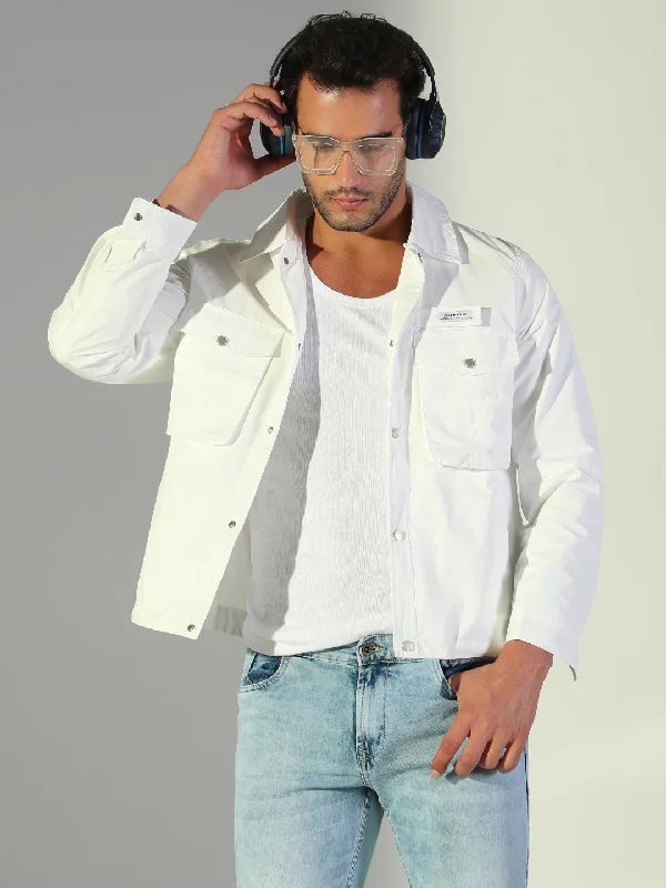 Men's Stretch - Fabric Casual Shirts in Navy Blue for a Comfortable and Flexible FitMen Solid White Shacket Men's Stretch - Fabric Casual Shirts in Navy Blue for a Comfortable and Flexible FitMen Solid White Shacket