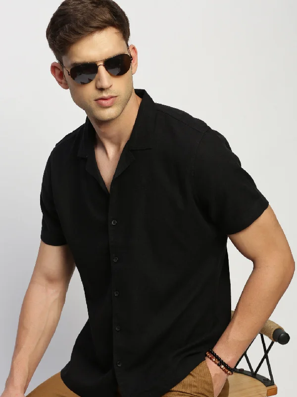 Men's Stretch - Fabric Casual Shirts in Navy Blue for a Comfortable and Flexible FitMen Black Solid Shirt