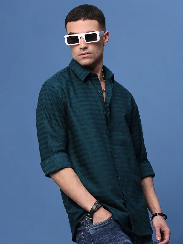 Men's Long - Line Oversized Casual Shirts in Dark Gray for a Relaxed and Modern LookMen Teal Slim Fit Striped Shirt Men's Long - Line Oversized Casual Shirts in Dark Gray for a Relaxed and Modern LookMen Teal Slim Fit Striped Shirt