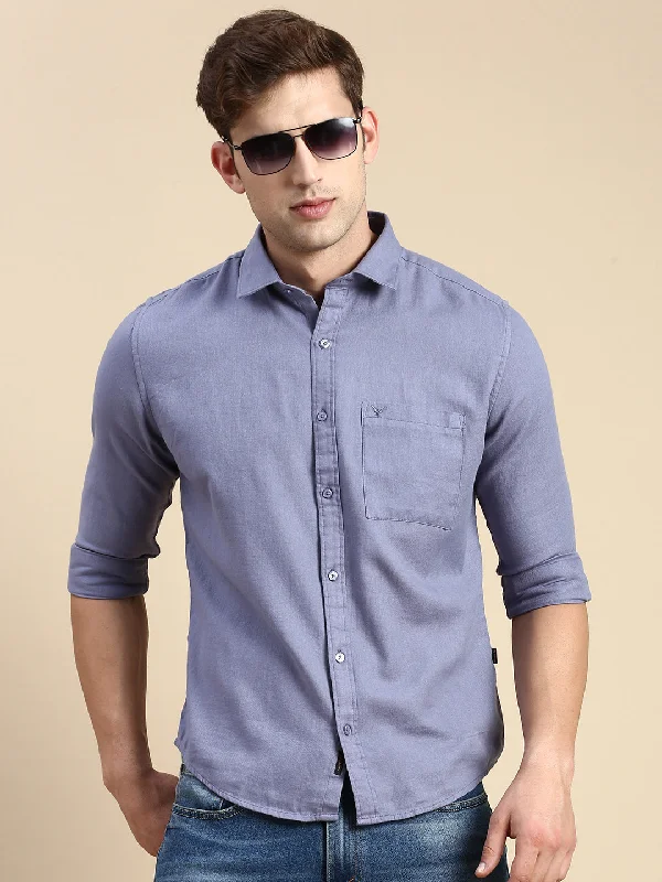 Men's Sustainable Recycled Material Casual Shirts for Eco - Conscious ConsumersMen Blue Solid Casual Shirt Men's Sustainable Recycled Material Casual Shirts for Eco - Conscious ConsumersMen Blue Solid Casual Shirt