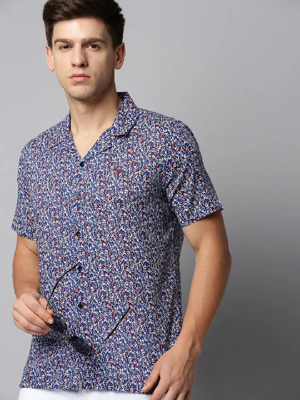 Men's Wrinkle - Resistant Polyester Blend Casual Shirts for Easy Travel and MaintenanceMen Blue Printed Casual Shirt Men's Wrinkle - Resistant Polyester Blend Casual Shirts for Easy Travel and MaintenanceMen Blue Printed Casual Shirt