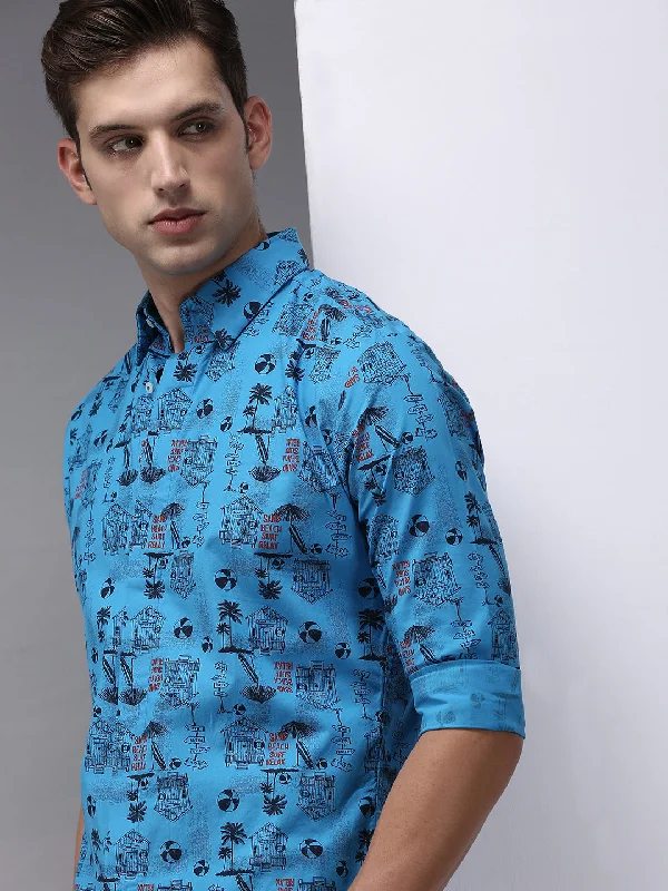 Men's Wrinkle - Resistant Polyester Blend Casual Shirts for Easy Travel and MaintenanceMen Blue Printed Casual Shirt Men's Wrinkle - Resistant Polyester Blend Casual Shirts for Easy Travel and MaintenanceMen Blue Printed Casual Shirt