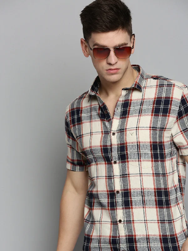Men's Linen Blend Casual Shirts with Roll - Up Sleeves for a Summer Beach LookMen Beige Checked Casual Shirt Men's Linen Blend Casual Shirts with Roll - Up Sleeves for a Summer Beach LookMen Beige Checked Casual Shirt