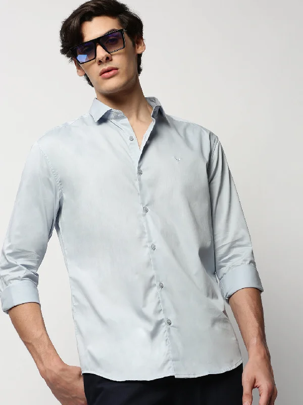 Men's Slim - Fit Printed Floral Casual Shirts in Pastel Colors for a Spring - Inspired VibeMen Blue Solid Casual Casual Shirts Men's Slim - Fit Printed Floral Casual Shirts in Pastel Colors for a Spring - Inspired VibeMen Blue Solid Casual Casual Shirts