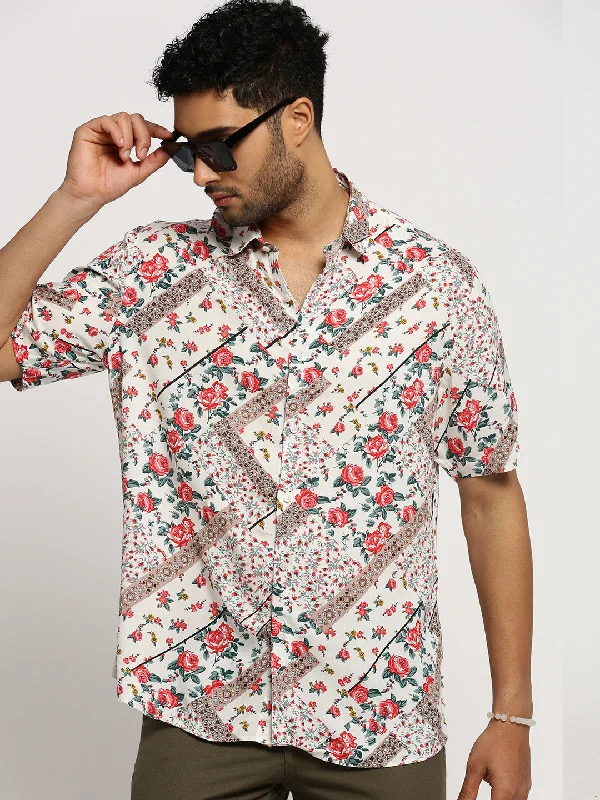 Men's Retro - Style Hawaiian Print Casual Shirts in Bold Patterns for a Tropical VacationMen White Spread Collar Floral Shirt Men's Retro - Style Hawaiian Print Casual Shirts in Bold Patterns for a Tropical VacationMen White Spread Collar Floral Shirt