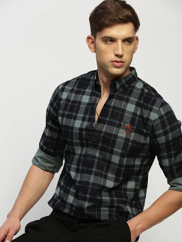 Plus Size Men's Striped Chambray Casual Shirts with a Spread Collar for a Preppy AppearanceMen Black Checked Shirt Plus Size Men's Striped Chambray Casual Shirts with a Spread Collar for a Preppy AppearanceMen Black Checked Shirt