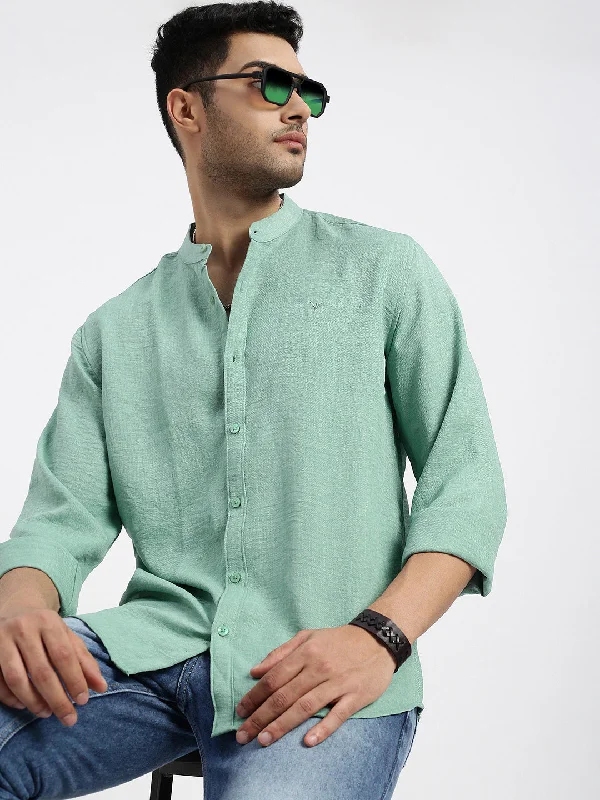 Men's Embroidered Detail Casual Shirts in Beige for a Touch of EleganceMen Green Solid Slim Fit Shirt Men's Embroidered Detail Casual Shirts in Beige for a Touch of EleganceMen Green Solid Slim Fit Shirt