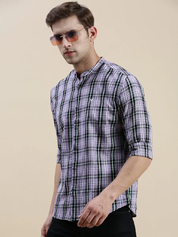 Men's Wrinkle - Resistant Polyester Blend Casual Shirts for Easy Travel and MaintenanceMen Purple Checked Casual Shirt Men's Wrinkle - Resistant Polyester Blend Casual Shirts for Easy Travel and MaintenanceMen Purple Checked Casual Shirt
