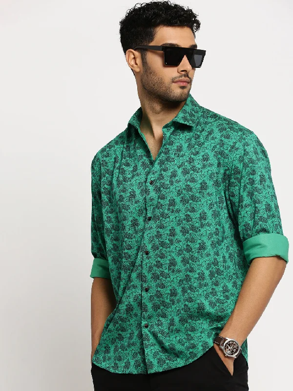 Men's Button - Down Oxford Casual Shirts in Crisp White for a Classic and Versatile StyleMen Green Spread Collar Floral Shirt