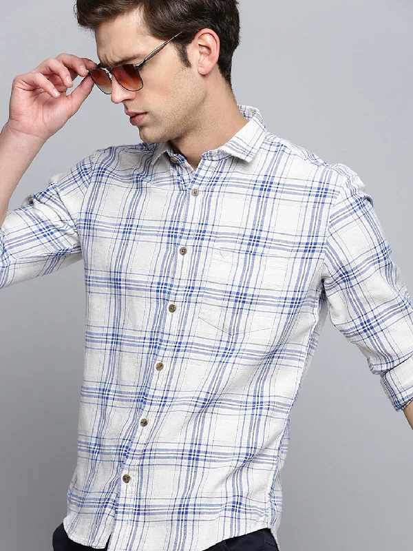 Men's Two - Tone Contrast Panel Casual Shirts in White and Navy for a Stylish and Eye - Catching DesignMen Beige Checked Casual Shirt Men's Two - Tone Contrast Panel Casual Shirts in White and Navy for a Stylish and Eye - Catching DesignMen Beige Checked Casual Shirt