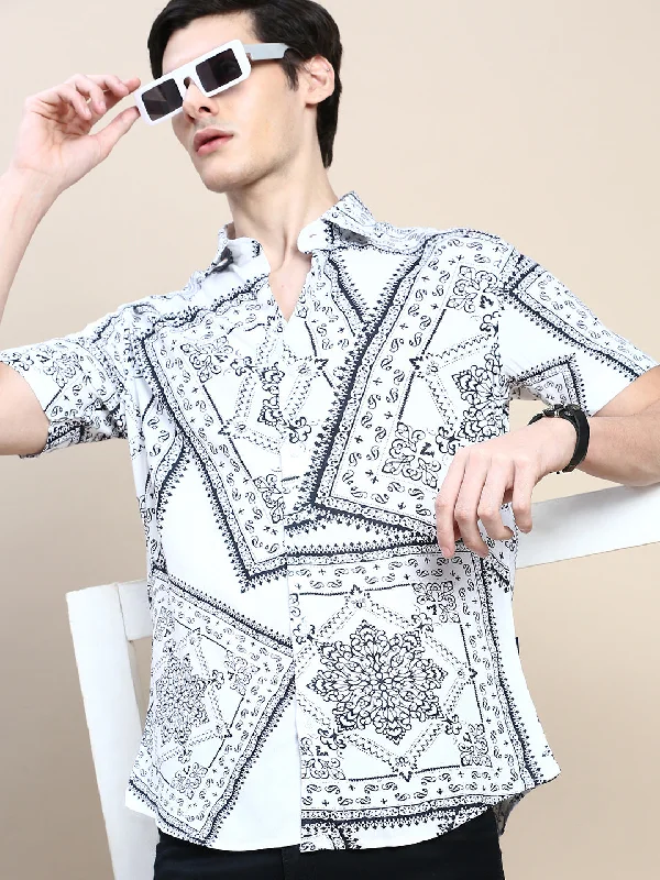 Men's Organic Cotton Casual Shirts with a Soft Handfeel for Everyday ComfortMen White Printed Casual Shirt Men's Organic Cotton Casual Shirts with a Soft Handfeel for Everyday ComfortMen White Printed Casual Shirt