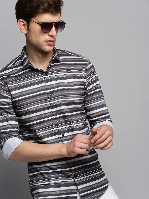 Men's Linen Blend Casual Shirts with Roll - Up Sleeves for a Summer Beach LookMen Green Striped Casual Shirt Men's Linen Blend Casual Shirts with Roll - Up Sleeves for a Summer Beach LookMen Green Striped Casual Shirt
