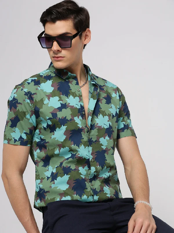 Men's Moisture - Wicking Performance Fabric Casual Shirts for Outdoor ActivitiesMen Turquoise Blue Spread Collar Floral Shirt Men's Moisture - Wicking Performance Fabric Casual Shirts for Outdoor ActivitiesMen Turquoise Blue Spread Collar Floral Shirt