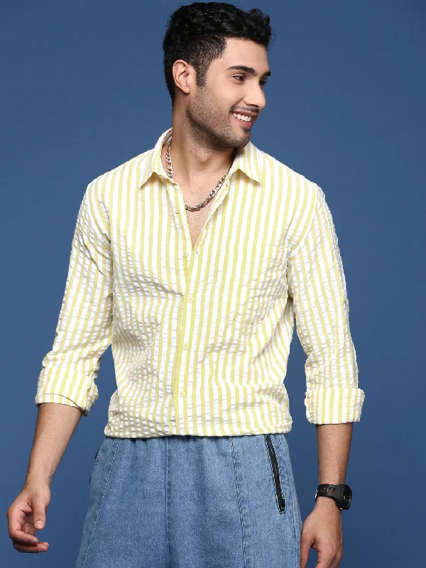 Men's Shearling - Lined Collar Casual Shirts in Brown for a Rustic and Warm AppealMen Striped Yellow Slim Fit Shirt Men's Shearling - Lined Collar Casual Shirts in Brown for a Rustic and Warm AppealMen Striped Yellow Slim Fit Shirt