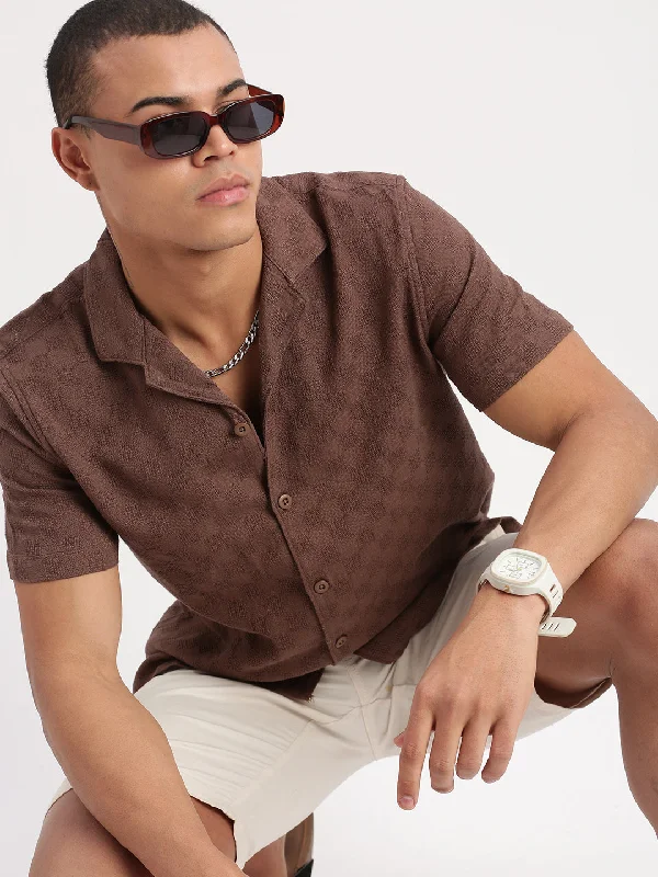Men's Graphic - Printed Casual Shirts with Pop - Culture References for a Fun and Stylish LookMen Cuban Collar Solid Brown Shirt Men's Graphic - Printed Casual Shirts with Pop - Culture References for a Fun and Stylish LookMen Cuban Collar Solid Brown Shirt