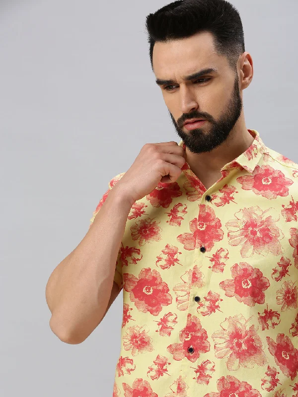 Men's Retro - Style Hawaiian Print Casual Shirts in Bold Patterns for a Tropical VacationMen Yellow Solid Casual Shirt Men's Retro - Style Hawaiian Print Casual Shirts in Bold Patterns for a Tropical VacationMen Yellow Solid Casual Shirt