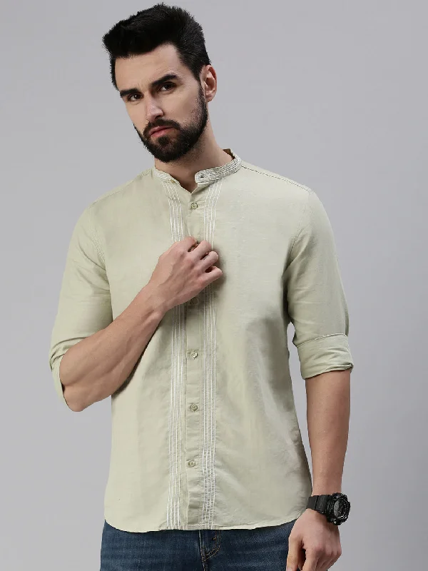 Men's Wrinkle - Resistant Polyester Blend Casual Shirts for Easy Travel and MaintenanceMen Mandarin Collar Solid Olive Shirt Men's Wrinkle - Resistant Polyester Blend Casual Shirts for Easy Travel and MaintenanceMen Mandarin Collar Solid Olive Shirt