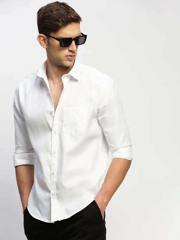 Men's Two - Tone Contrast Panel Casual Shirts in White and Navy for a Stylish and Eye - Catching DesignMen White Solid Shirt Men's Two - Tone Contrast Panel Casual Shirts in White and Navy for a Stylish and Eye - Catching DesignMen White Solid Shirt