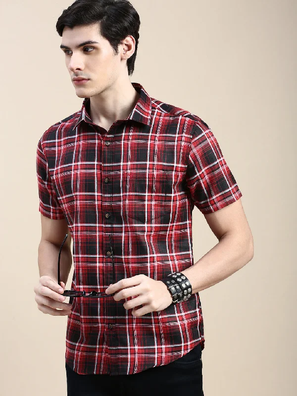 Men's Sustainable Recycled Material Casual Shirts for Eco - Conscious ConsumersMen Red Checked Casual Shirt Men's Sustainable Recycled Material Casual Shirts for Eco - Conscious ConsumersMen Red Checked Casual Shirt