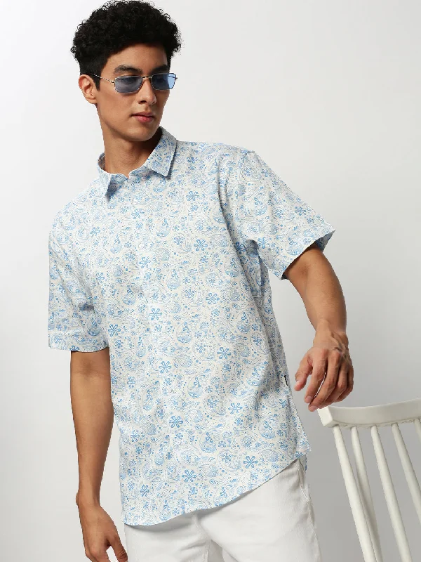 Men's Two - Tone Contrast Panel Casual Shirts in White and Navy for a Stylish and Eye - Catching DesignMen White Printed Casual Casual Shirts Men's Two - Tone Contrast Panel Casual Shirts in White and Navy for a Stylish and Eye - Catching DesignMen White Printed Casual Casual Shirts