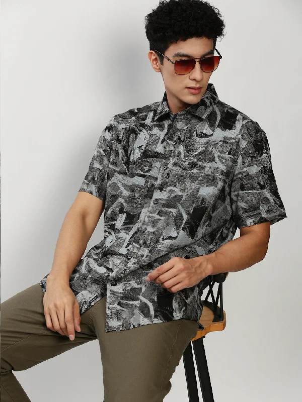 Men's Wrinkle - Resistant Polyester Blend Casual Shirts for Easy Travel and MaintenanceMen Black Printed Casual Casual Shirts Men's Wrinkle - Resistant Polyester Blend Casual Shirts for Easy Travel and MaintenanceMen Black Printed Casual Casual Shirts