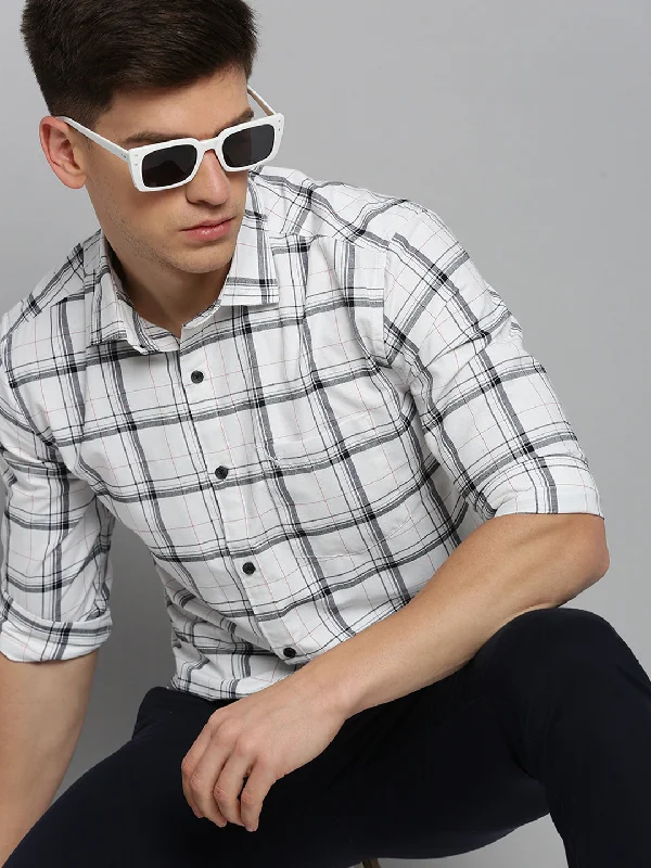 Men's Stretch - Fabric Casual Shirts in Navy Blue for a Comfortable and Flexible FitMen White Checked Casual Shirt Men's Stretch - Fabric Casual Shirts in Navy Blue for a Comfortable and Flexible FitMen White Checked Casual Shirt