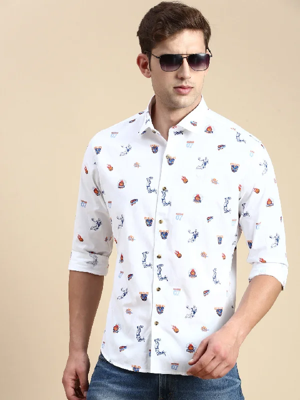Men's Slim - Fit Printed Floral Casual Shirts in Pastel Colors for a Spring - Inspired VibeMen White Printed Casual Shirt Men's Slim - Fit Printed Floral Casual Shirts in Pastel Colors for a Spring - Inspired VibeMen White Printed Casual Shirt