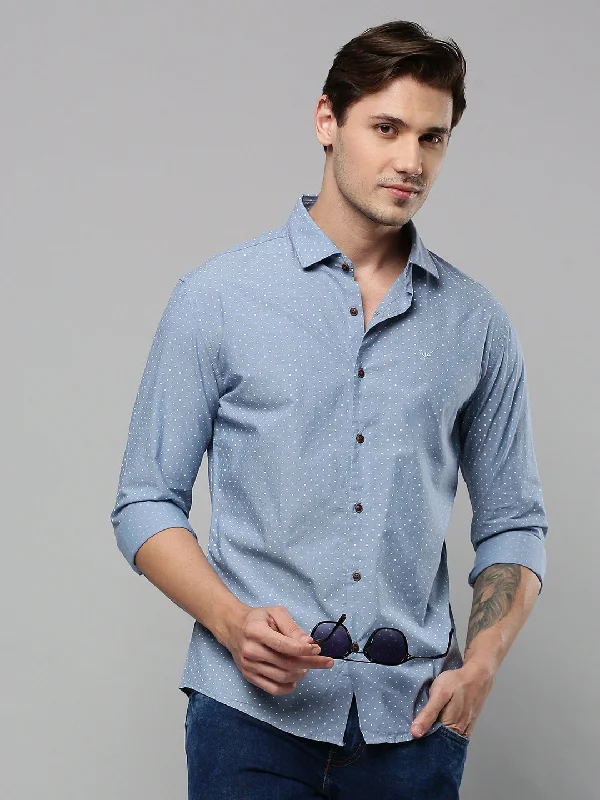 Men's Button - Down Oxford Casual Shirts in Crisp White for a Classic and Versatile StyleMen Blue Printed Casual Shirt