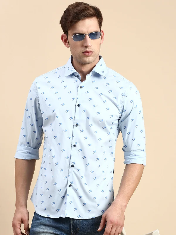Men's Wrinkle - Resistant Polyester Blend Casual Shirts for Easy Travel and MaintenanceMen Blue Printed Casual Shirt Men's Wrinkle - Resistant Polyester Blend Casual Shirts for Easy Travel and MaintenanceMen Blue Printed Casual Shirt