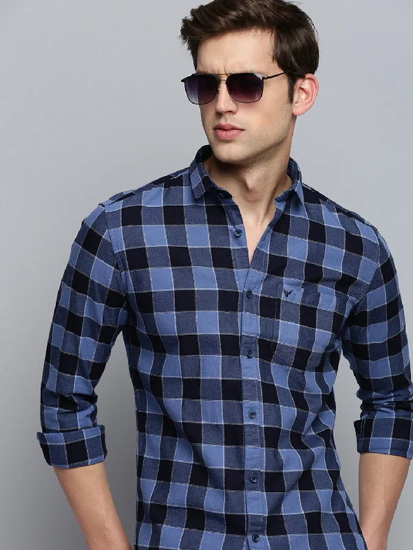 Men's Slim - Fit Printed Floral Casual Shirts in Pastel Colors for a Spring - Inspired VibeMen Blue Checked Casual Shirt Men's Slim - Fit Printed Floral Casual Shirts in Pastel Colors for a Spring - Inspired VibeMen Blue Checked Casual Shirt