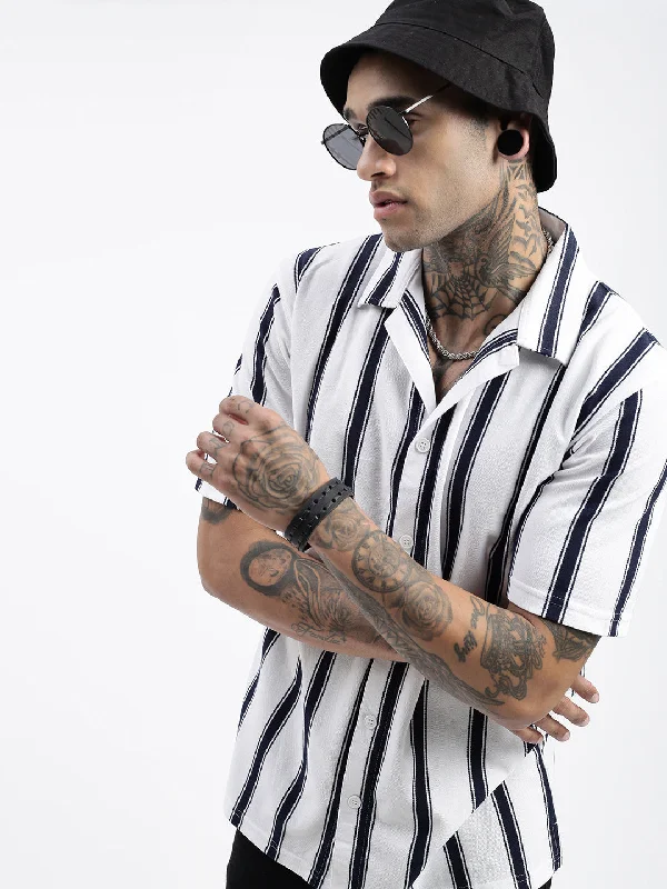 Men's Distressed Denim Casual Shirts with Frayed Edges for a Trendy and Rugged LookMen Striped White Relaxed Fit Shirt Men's Distressed Denim Casual Shirts with Frayed Edges for a Trendy and Rugged LookMen Striped White Relaxed Fit Shirt
