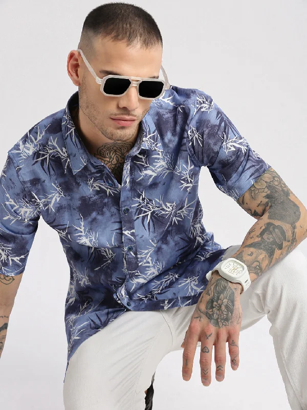 Men's Distressed Denim Casual Shirts with Frayed Edges for a Trendy and Rugged LookMen Spread Collar Floral Blue Casual Shirt Men's Distressed Denim Casual Shirts with Frayed Edges for a Trendy and Rugged LookMen Spread Collar Floral Blue Casual Shirt