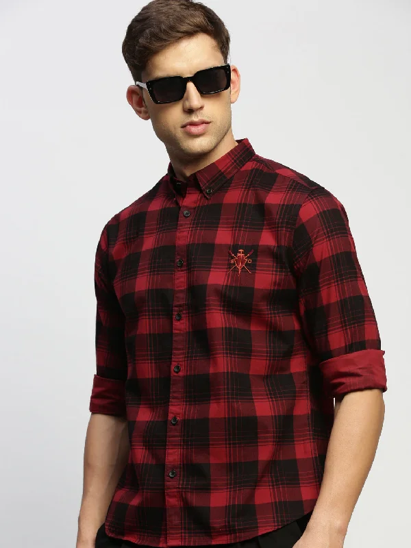 Men's Organic Cotton Casual Shirts with a Soft Handfeel for Everyday ComfortMen Maroon Checked Shirt Men's Organic Cotton Casual Shirts with a Soft Handfeel for Everyday ComfortMen Maroon Checked Shirt